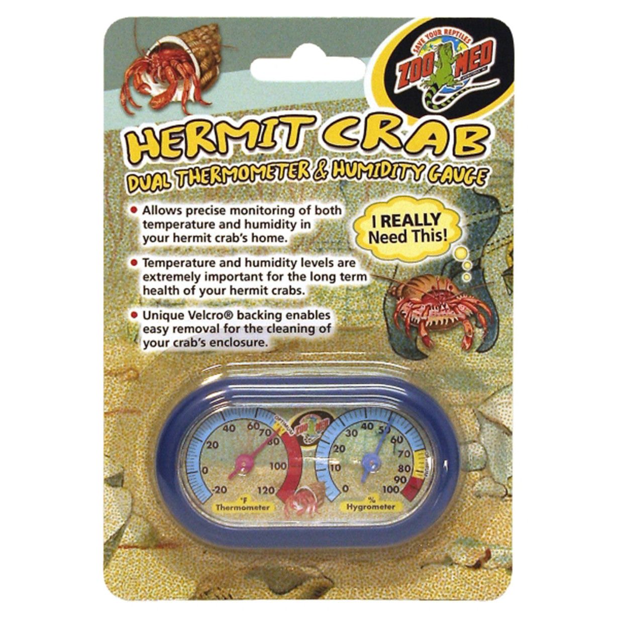 Zoo Med Hermit Crab Dual Thermometer & Humidity Gauge Assorted 1ea