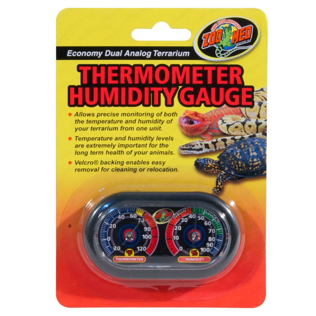 Zoo Med Dual Analog Terrarium Thermometer/Humidity Gauge Black 1ea