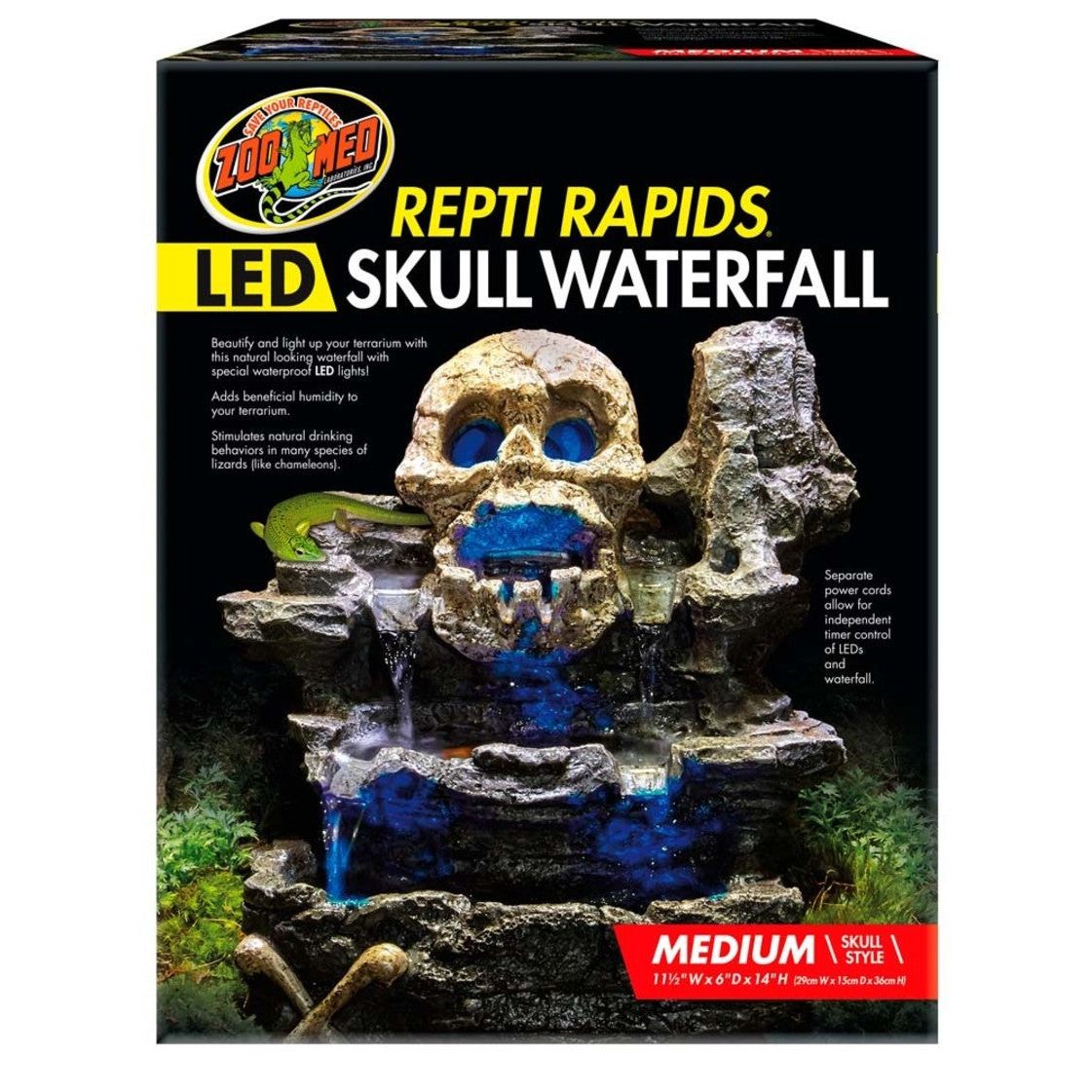 Zoo Med Repti Rapids LED Skull Waterfall Brown/Black 1ea/MD
