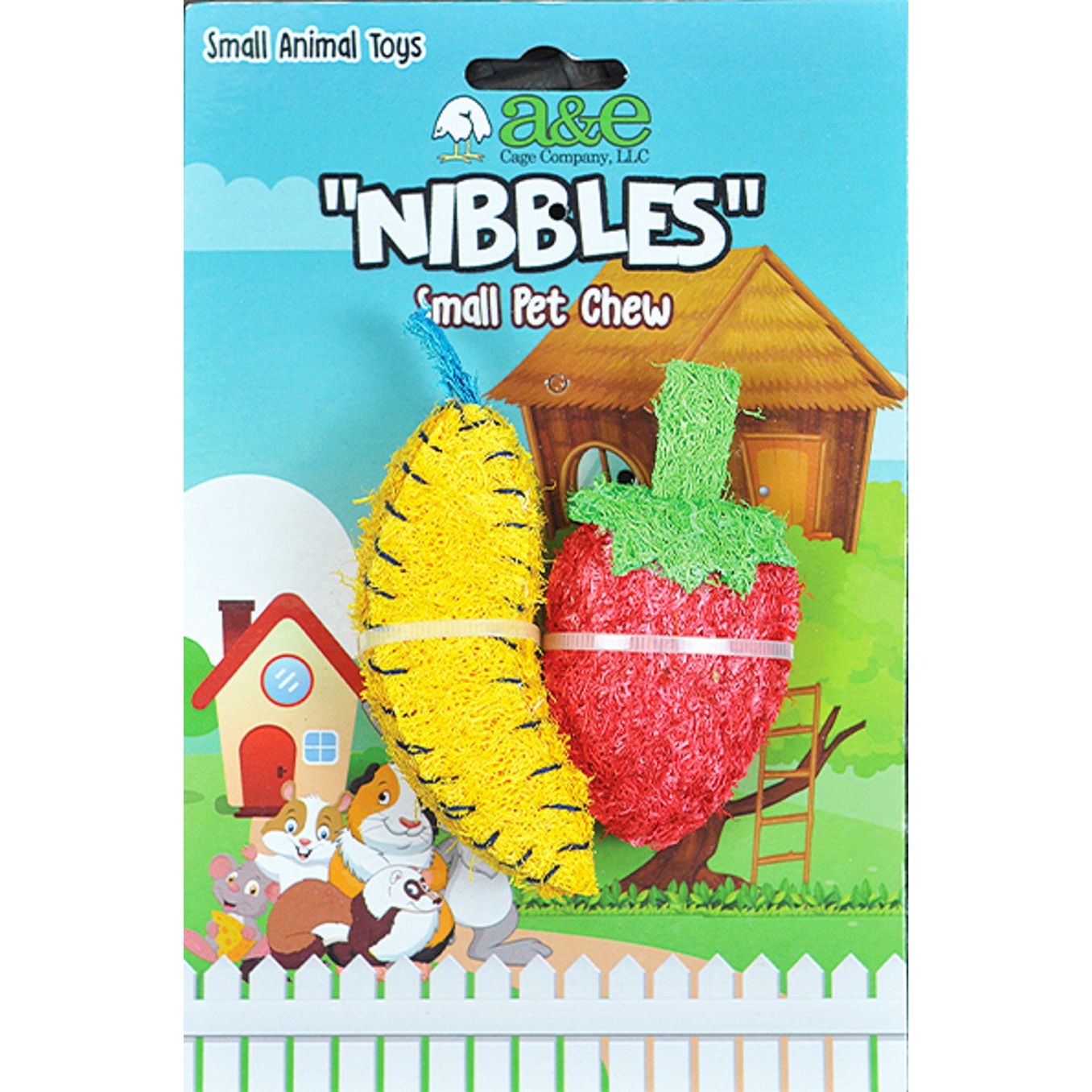 A &E Cages Nibbles Small Animal Loofah Chew Toy Banana Strawberry; 1ea