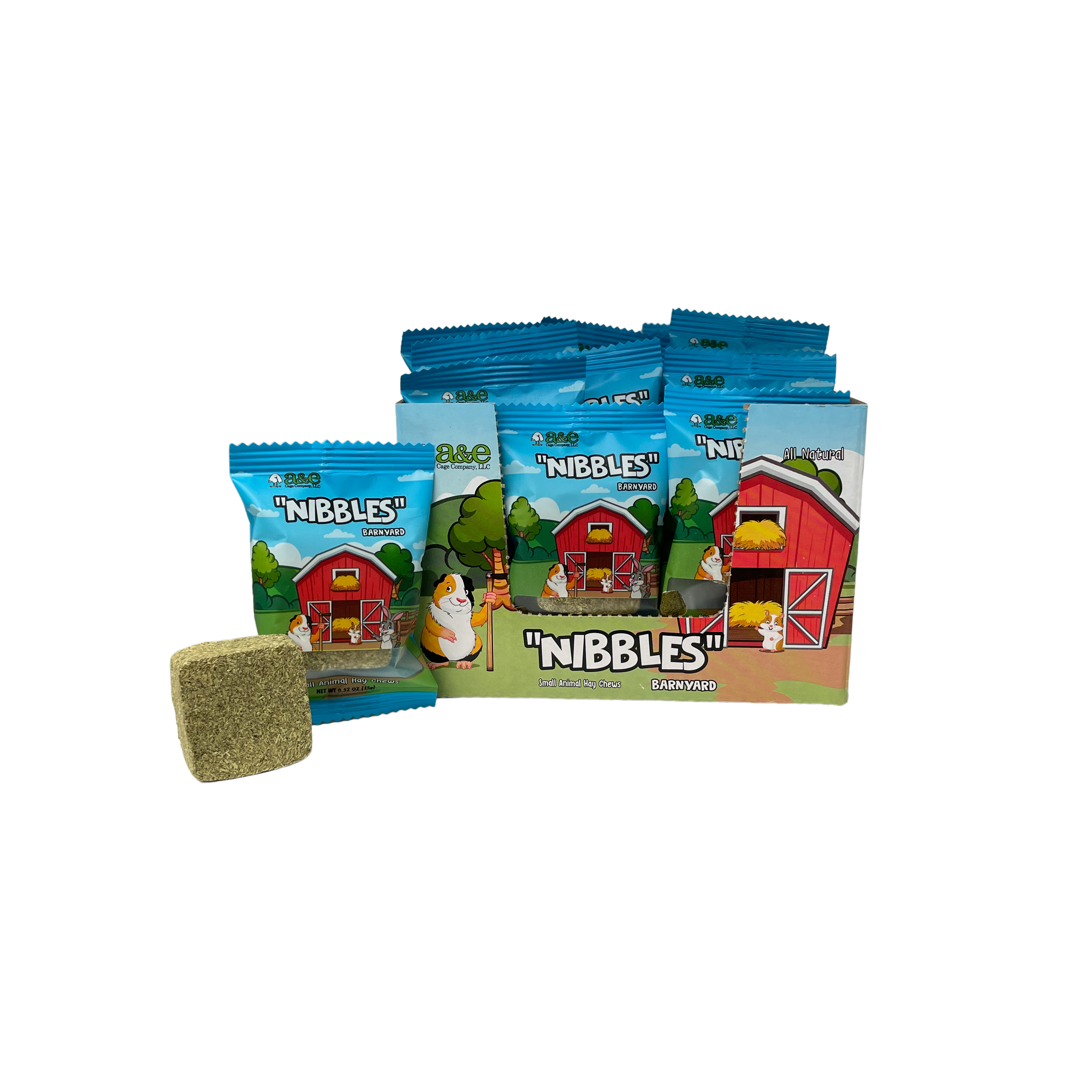 A and E Cages Barnyard Nibbles Hay Chew Small Animal Bites Round 32pc Display