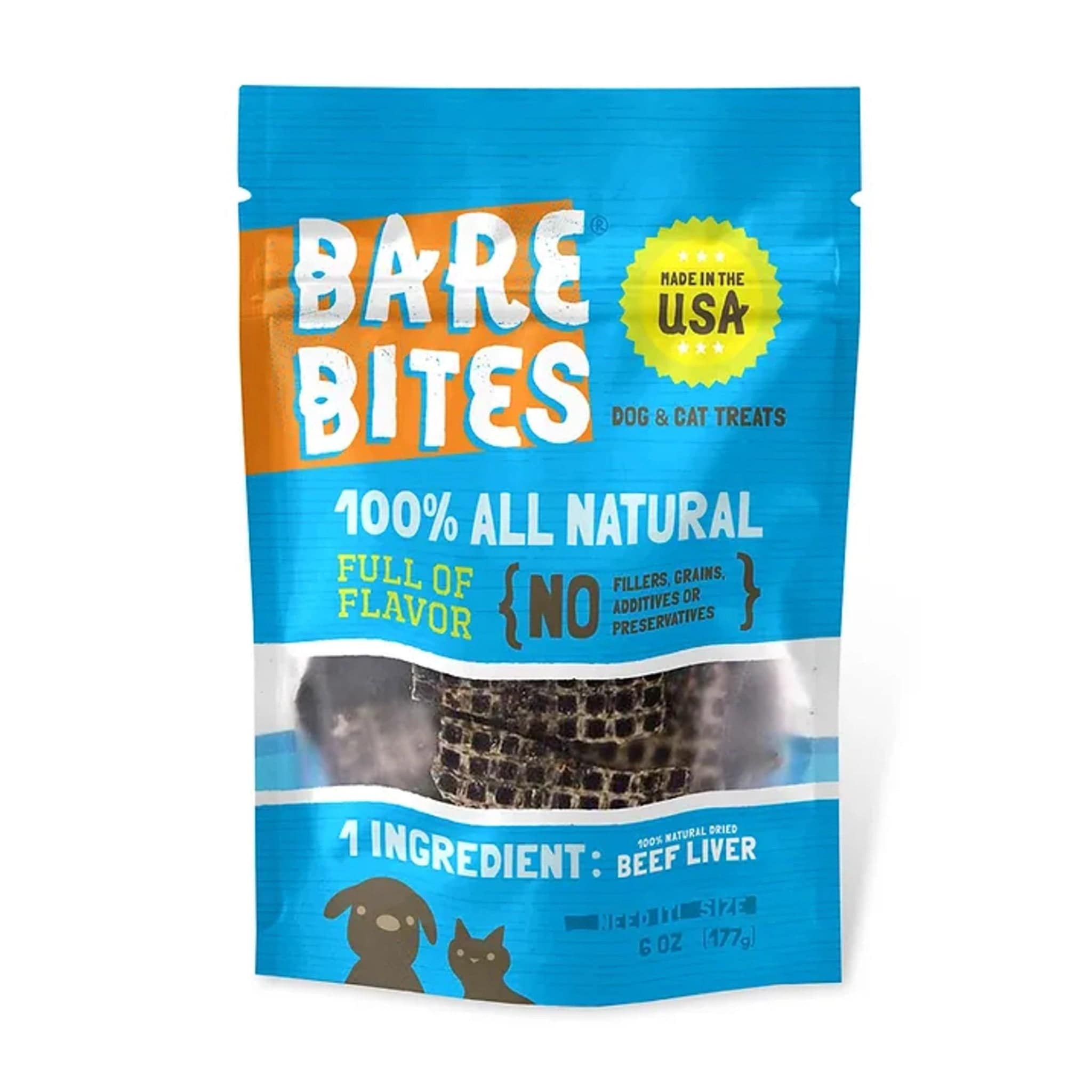 Bare Bites 100% Natural Dried Beef Liver Dog & Cat Treats