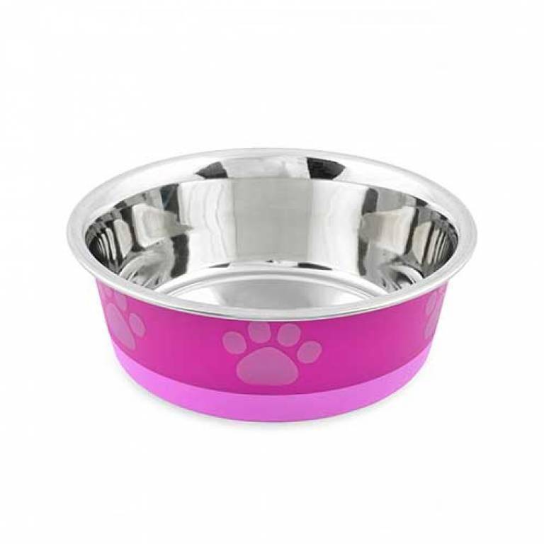 Buddy's Line Bonded Bowl - Fuchsia w/Pink Paw Print