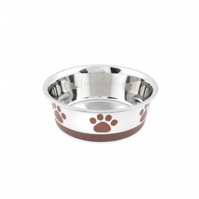 Buddy's Line Bonded Bowl - White w/Brown Paw Print